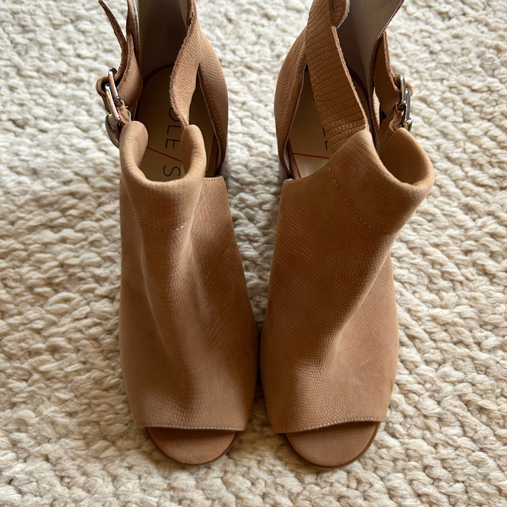 Sole Society Ferris Heeled Peep-Toe Boots - Taupe Snake Skin